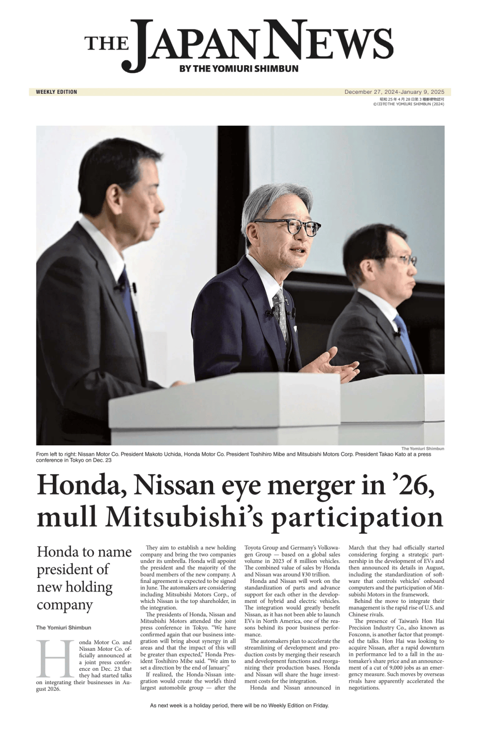 Prima-pagina-The Japan News by The Yomiuri Shimbun-edizione-di-oggi-20241227